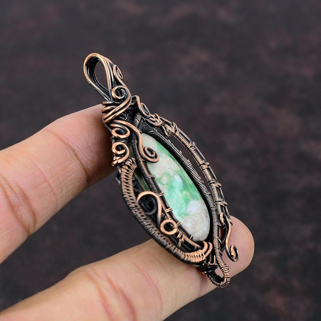 Variscite Gemstone Pendant Copper Wire Wrapped Pendant Variscite Copper Jewelry Stylish Pendant Gift For Mom Handmade Wire Wrapped Jewelry