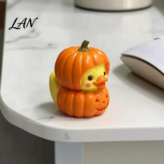 Small Healing Handicrafts Halloween Pumpkin Duck Ornament, Resin Stacked Yellow Mini Cartoon Figurine for Home Figurines, Cute Desktop Decor