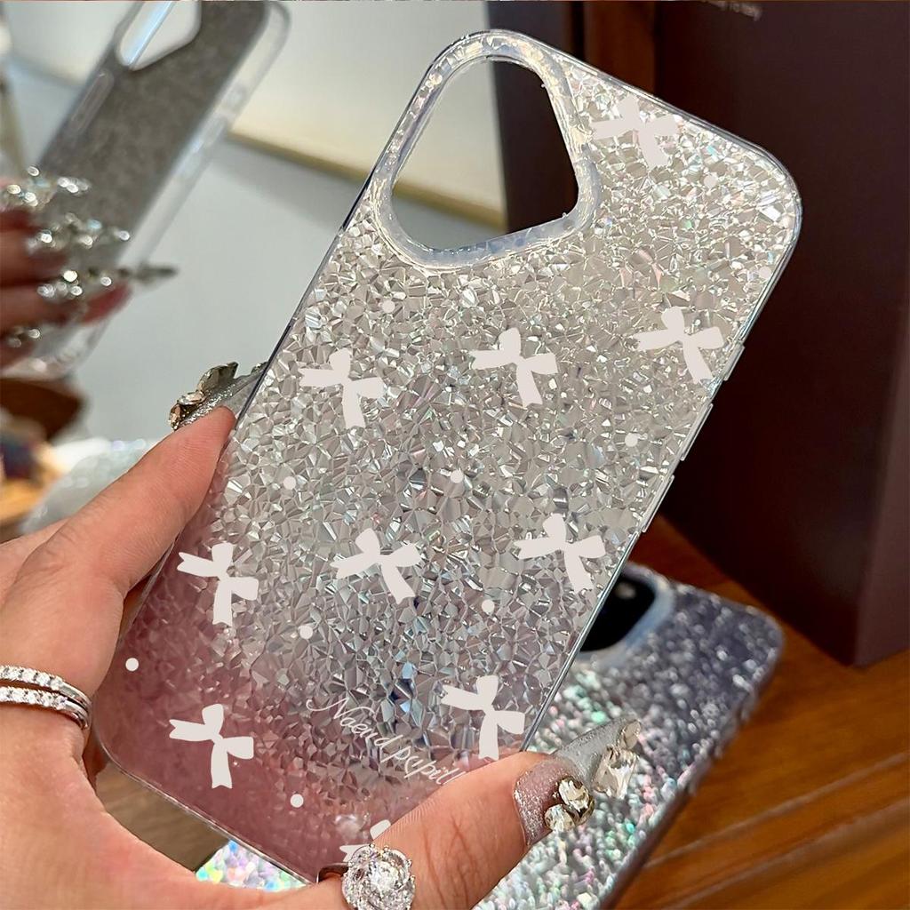 Чехол для iPhone 17 Pro XR 18 Pro Max 14 15 XS Max 16 Plus 12 13 11 Air Light Банты и Точки Блеск Трескающаяся Фольга Акрил ТПУ Чехол для Телефона