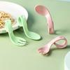 Curved Antislip Utensils Solid Color Twist Fork Spoon Suit 2Pcs/Set Infant Training Baby
