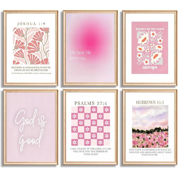 6 Pcs Coastal Christian Wall Art Blue Seashell Scripture Quote Wall Decor Pictures Coastal Granddaughter Preppy Religion Aesthetics Posters Prints