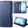 Protective Case - BOOLING - for Samsung Galaxy A17 4G/5G - Navy Blue Synthetic Leather - 2 Tempered Glass