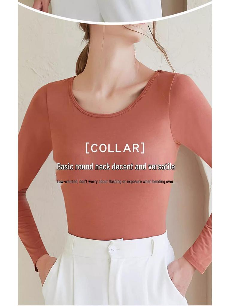 Модальная женская базовая рубашка с длинным рукавом и нагрудными вкладышами, без косточек, с интегрированной чашкой, осенне-зимняя верхняя одежда и одежда для сна