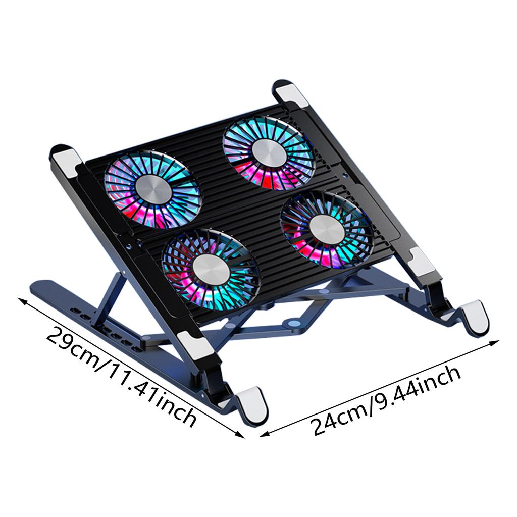 Aluminum Laptop Cooling Pad LED Gaming Laptop Coolers Quiet Cooling Fan Folding Bracket for Laptop Height Stand