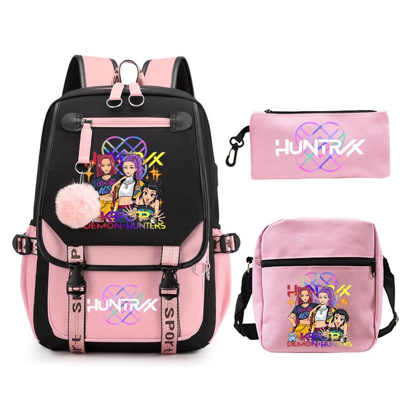 Animation Cartoon Peripheral Printing Trend Lightweight Shoulder Backpack, Primary And Secondary School Student Leisure Schoolbag Three-Piece Set