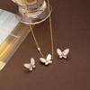Women's Butterfly Necklace & Zircon Earrings Set - White Mother-of-Pearl, Light Luxury Clavicle Chain, 2025 Design
