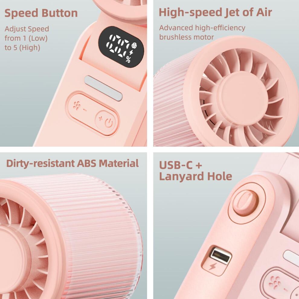 Handheld Fan, Portable Mini Fan with 15H Battery Life, 5 Speeds Led Display Quiet Personal Fans, Rechargeable Small Desk Fan with USB-C, Folding Pocke
