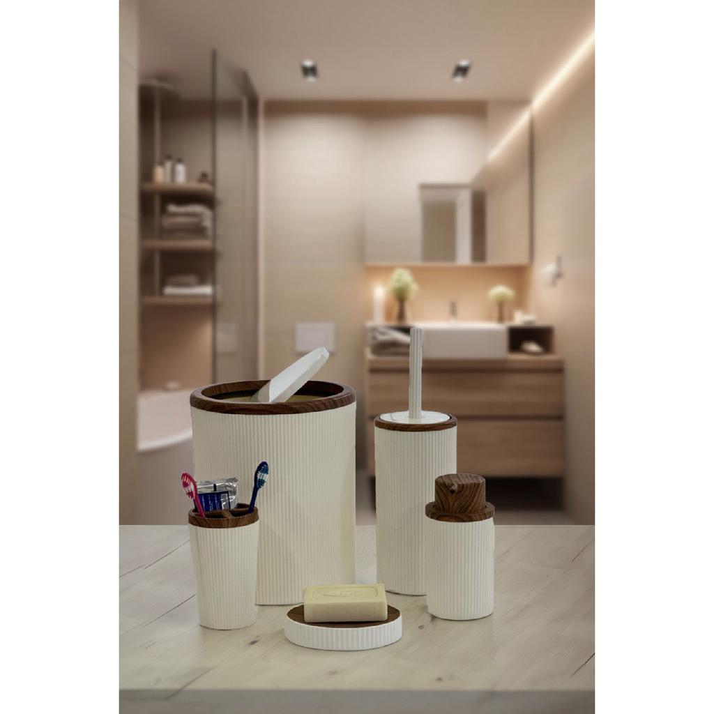 Auaro, набор из 5 круглых предметов для ванной комнаты, покрытый бамбуком в белые полоски