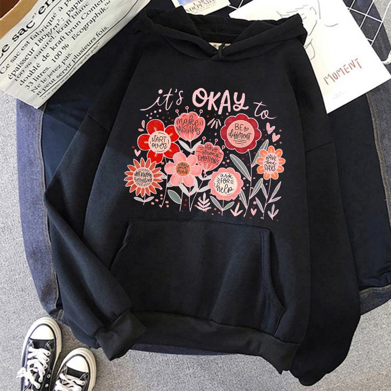 Женские повседневные толстовки с длинным рукавом, винтажные графические худи Y2k с капюшоном, пуловеры с цветочным принтом и принтом с алфавитом, одежда 90-х