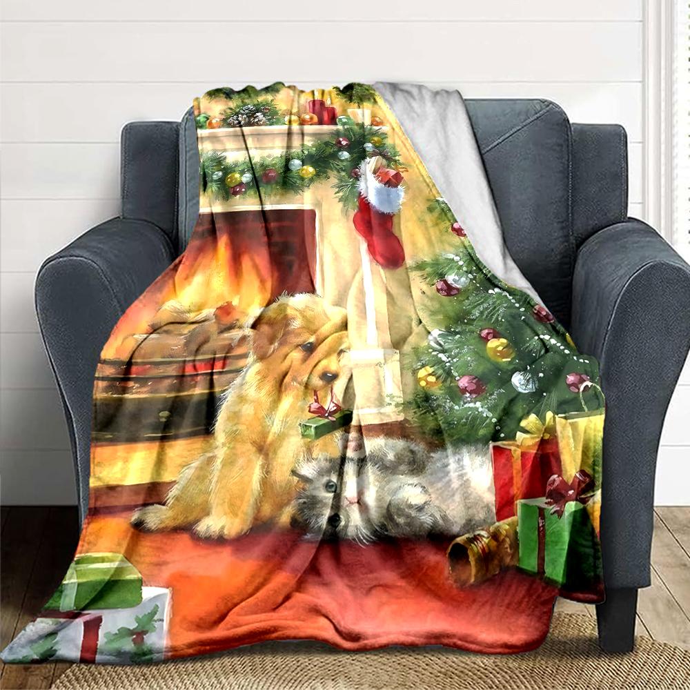 Christmas Puppies Presents Blanket Soft Throw Blanket For Home Bedroom Bed Sofa Travel Office Solid Christmas Blanket