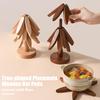 1 Set Christmas Tree Coaster with Base 4 Layers Tree Shape Wooden Trivet Anti-scald Heat