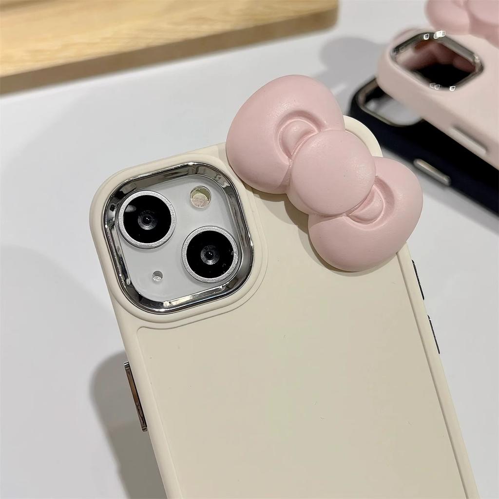 Solid Color Bottom 3D Bowknot Case For iPhone 15 14 11 12 13 Pro Max Drop Protection Silicone Cover