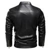Winter Black Leather Jacket Men Fur Lined Warm Motorcycle Jacket Slim Street Fashion BLack Biker Coat Pleated Design Zipper