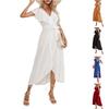 Women's Summer Ruffle V-neck Dress Casual Bohemian Style Slit Hem Beach Maxi Dress Dress