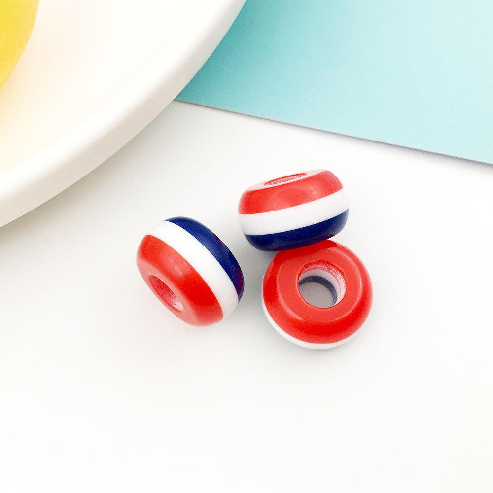 10 шт., 8*14 мм, круглые бусины из смолы в полоску с большим отверстием, акриловые семицветные радужные свободные бусины, браслет «сделай сам», интервальные бусины