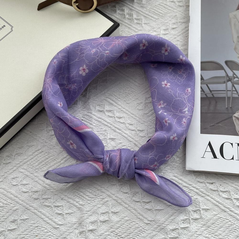 Floral Print Pattern Hair Scarf Double Sides Head Handkerchief Silk Scarf  Spring Summer Fall