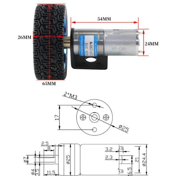 65/85mm DIY Smart Remote Car Motor Kit Diy Set Tracking Rubber Red&Blue Wheel 6V 12V 24V DC Gear Motor Low Speed Motor