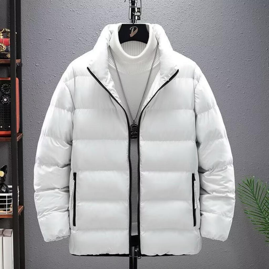 Men's Casual Solid-color Stand-up Collar Cotton-padded Jacket, Men's Thick And Warm Long-sleeved Coat With Added Cotton