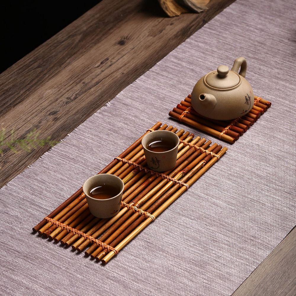 Sqaure Rectangle Bamboo Raft Coaster Bamboo Anti-slip Mat Multi-purpose Heat Insulation Pad Tea