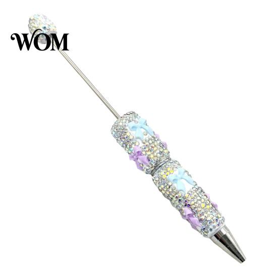 Exquisite Stationery Glitter Beadable Ballpoint Pen, Rhinestone Bow Beaded Handmade DIY Decorative Ink Pen Bling Black Pens for Making, School Office