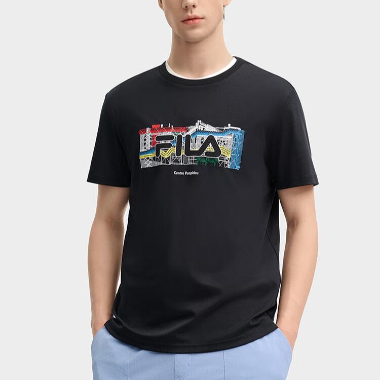 Fila Наследие Мода Повседневный Логотип Хлопковая Футболка с Коротким Рукавом Мужская Топы Черный F11M438104F-BK
