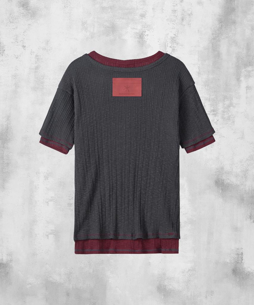 PARADIGMFILM [Ep.02] Slub Layered Henley Neck Knit Top (Charcoal)