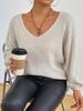 Women's V-neck Pullover Sweater with Drop Shoulders – Fashionable & Comfortable Knitwear