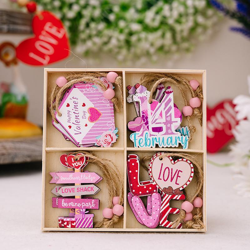 Charming Pink Wooden Valentine's Day Hanging Decor With Creative Heart Design Set