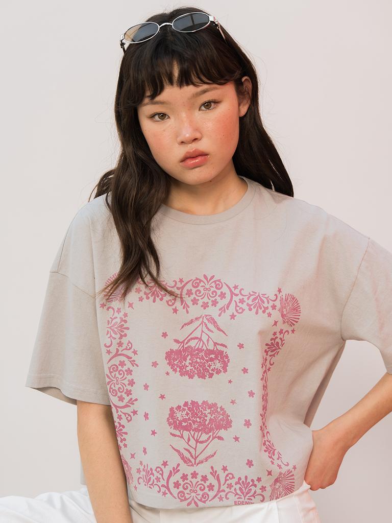 EDENIK Scarf Crop Short Sleeve T-Shirt_Gray