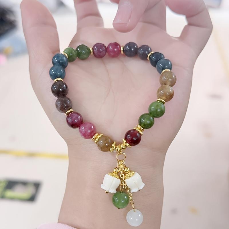 Идеально подходит для повседневной одежды, идеальный подарок, многоцветный браслет с бусинами и турмалином в виде орхидеи, роскошный аксессуар в стиле бохо, 1 шт., изящное ювелирное украшение