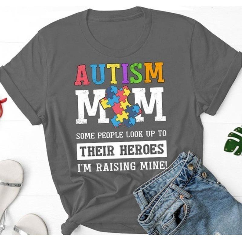 Футболка с принтом «Autism Mom Letter», женская, с коротким рукавом и круглым вырезом, свободная, летняя, женская, футболка, топы, Camisetas Mujer