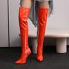 Women Patent Leather Over the Knee Boots Purple Stiletto High Heels Shoes Red Pointed Toe Warm Lady Sexy Party Thigh Boots