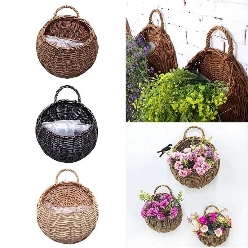 Rattan Vase Basket Hand Made Wicker Nest Flower Pot Eco-Friendly Wall Hanging Vase Container Storage Basket Home Decoration