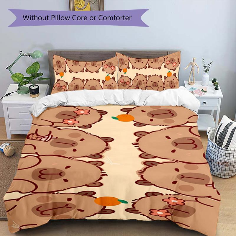 Kapibara 3pcs Bedding Set Duvet Cover Closure Includes 1 Duvet Cover & 2 Pillowcases for All Seasons Bedroom Home Dorm Decor