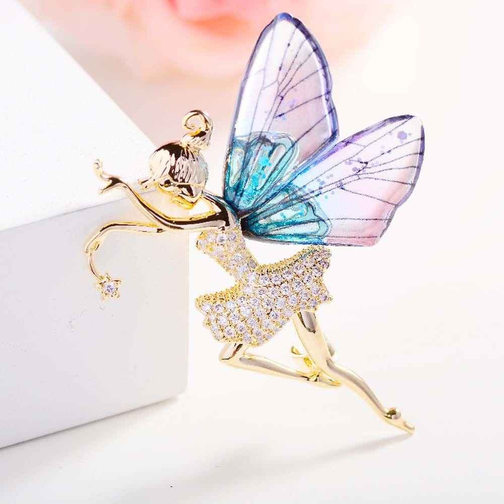Wedding Accessories Coat corsage Dancing Girl Lapel Pins Women Crystal Brooches Angel wings Brooch
