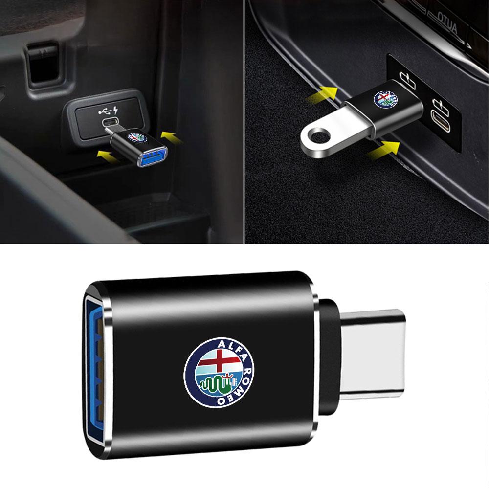 USLT7 Car Type-C To USB Adapter Fast Charging Connector For Alfa Romeo 159 Giulietta Mito 147 Stelvio Giulia Stelvio Valve Accessories
