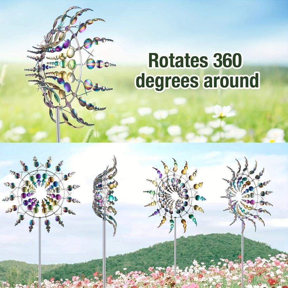 Ground Mounted Wind Spinner Wind Powered Kinetic Sculpture Metal Windmill Garden Decoration
