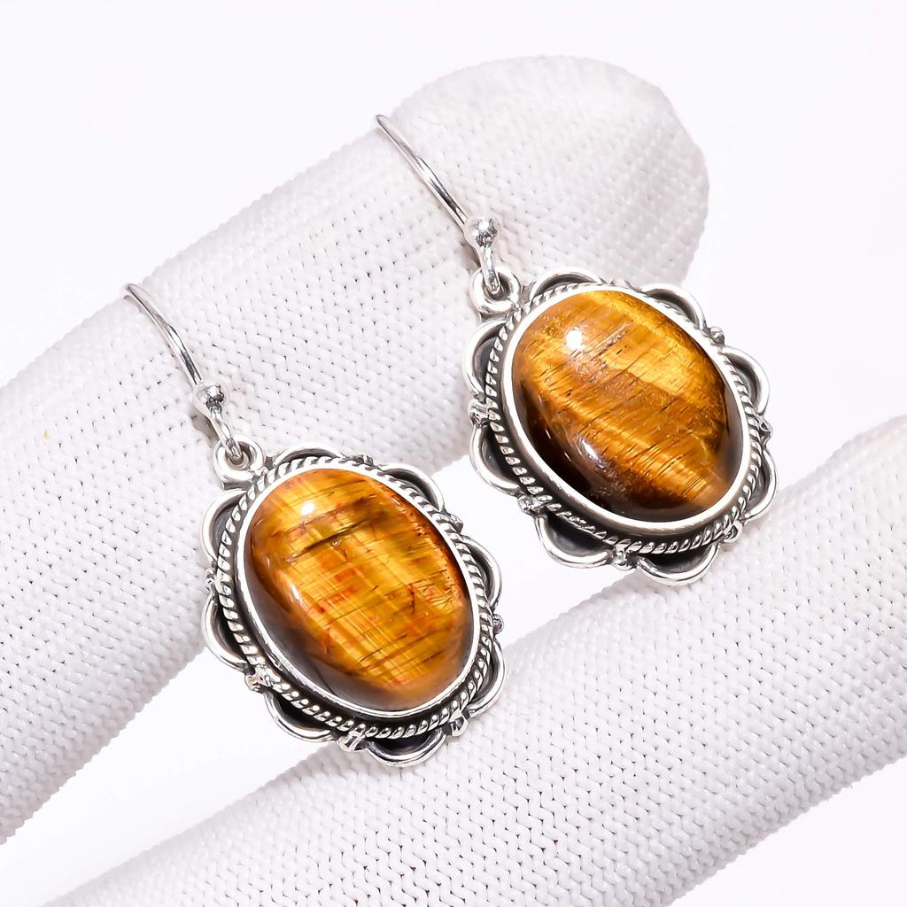 Желтый тигровый глаз - Серьги из стерлингового серебра 925 пробы в Южной Африке V295, желтая серьга, овальная серьга, подарок на День святого Валентина, подарок для нее, подарок на день рождения, на руку