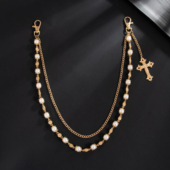 Pants Chain Faux Pearls Metal Flower Decor Wallet Chain Multi-layered Design Hip-hop Style Wallet Chain Wearable Art Accessory