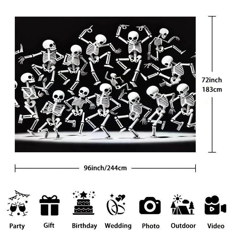 Halloween Skeleton Dance Photography Background | Terrifying haunted house  full moon  pumpkin lantern  and bat design