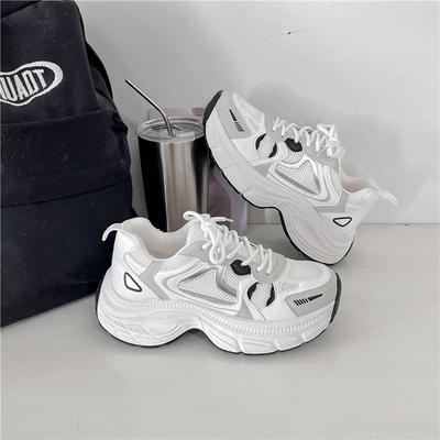 Новые женские модные кроссовки на шнуровке, женская обувь на платформе, толстая подошва, сетчатая, воздухопроницаемая, пэчворк, цветная женская повседневная обувь