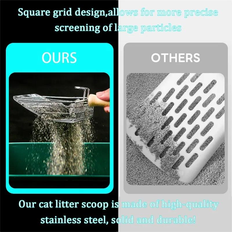 Washable Cat Litter Shovel Stainless Steel Wooden Handle Cat Litter Scoop Kitty Litter Scoop Cats Toilet Cleaning Shovel Tool