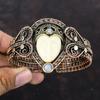 White Carved Bone Face Cuff Bracelet Copper Wire Wrapped Gemstone Bangle Adjustable Cuff Bracelet Moonstone Bangle Handmade Copper Jewelry