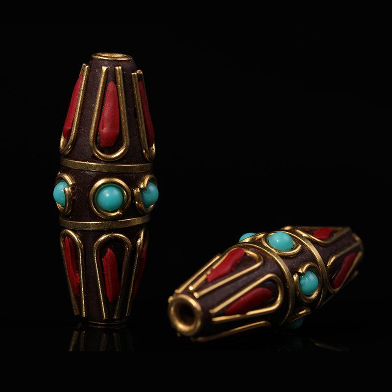 Nepal Six-Syllable Mantra Brass-Inlaid Spacer Beads for DIY Buddhist Rosary