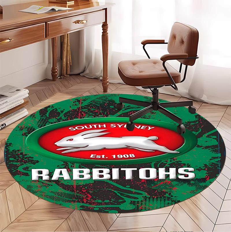 South Sydney Rabbitohs Pattern Round Rug, Indoor/Outdoor Mat, for Picnic, Gameroom, Bedroom, Office, Living Room, Home Decor Carpet, Birthday Gift