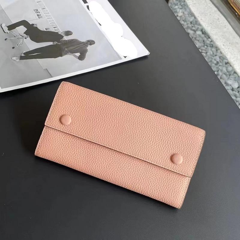 Новый женский кошелек из натуральной кожи с удлиненным дизайном и тройными заклепками контрастных цветов внутри. Трансграничный кошелек