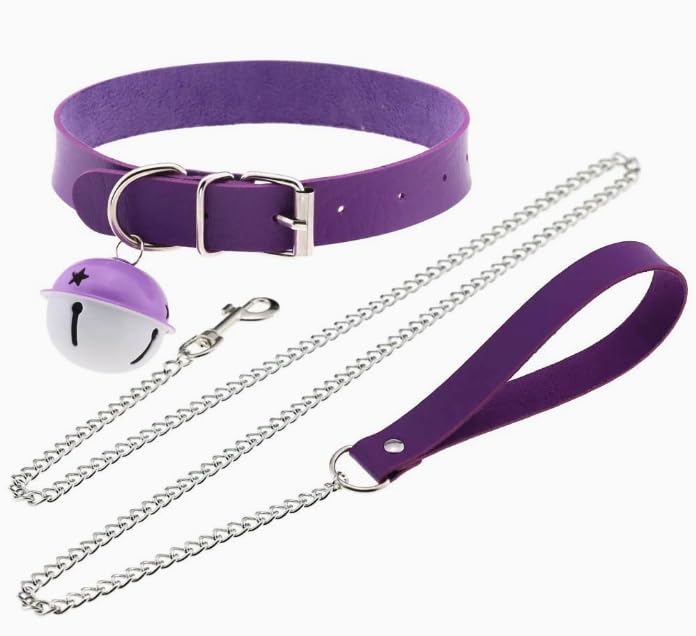 Purple Collar and Leash with Bell for Cat SM SM Choker [DOKiDOKi] Humans, Cosplay, Master/Slave, Costume, Chain, Goods, Restraints, Handcuffs,