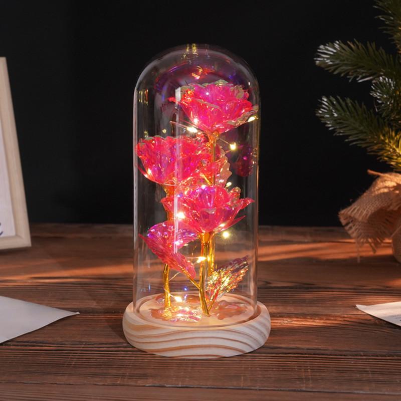Three glass cover rose ornament creative Christmas Valentine's Day gift immortal flower gold foil night light