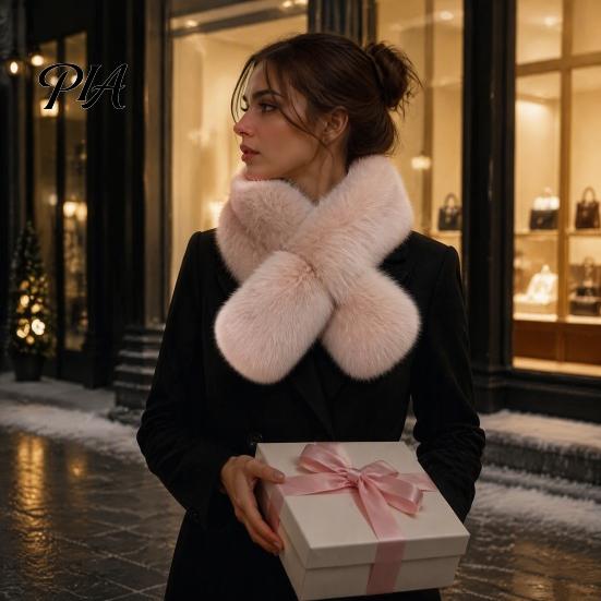 Faux Fur Neck Warmer for Women Plush Cross Scarf, Stylish Winter Warmer, Elegant Scarf Party Soft Double-Sided Thermal Wrap Ladies Girls Warm Scarves