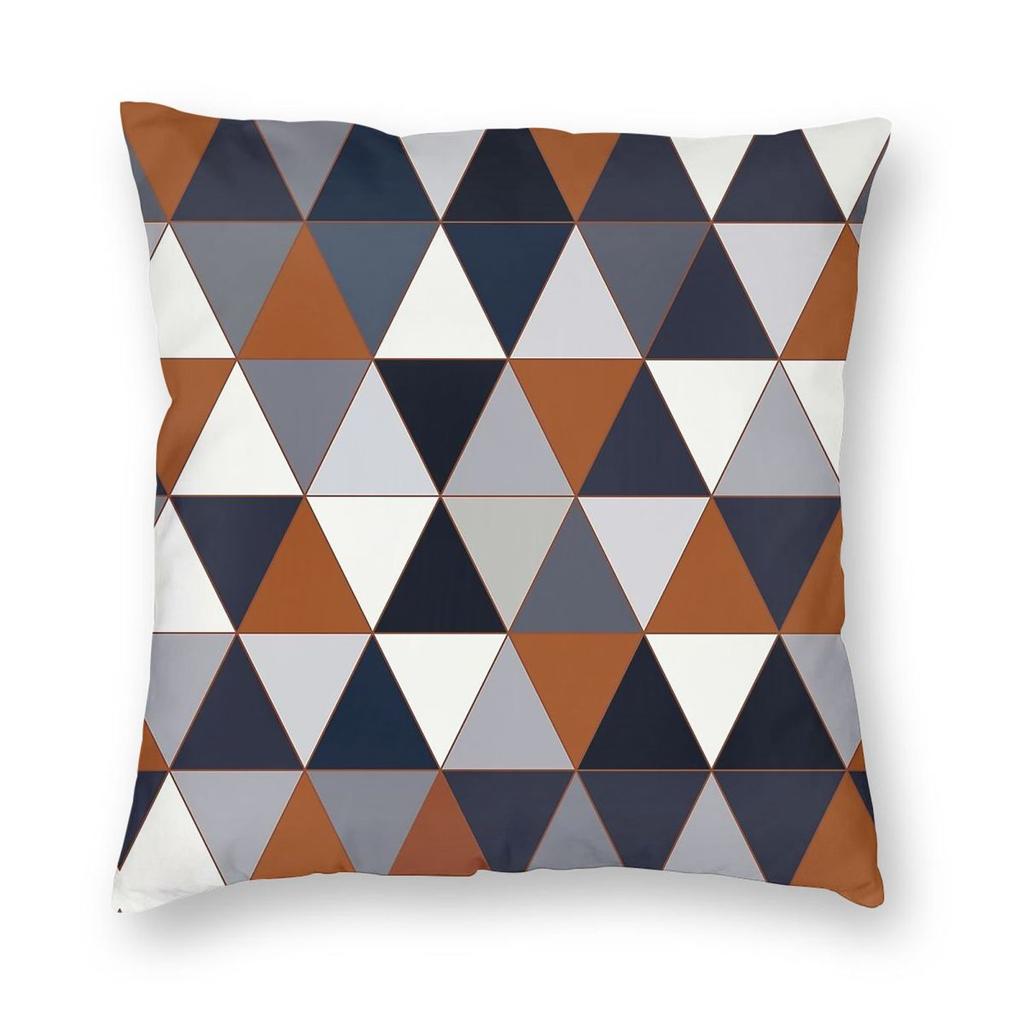 Navy And Rust Triangles Pillowcase Polyester Linen Velvet Pattern Zip Decor Pillow Case Sofa Seater x